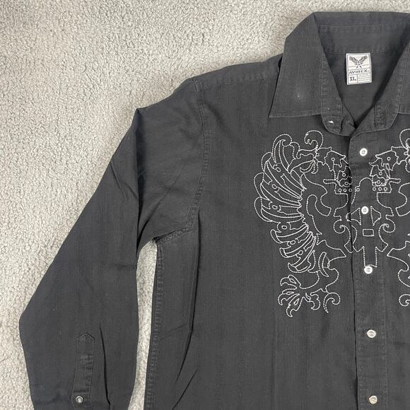Avirex Men's XL Black Embroidered Cotton Polyester Long Sleeve Button Up Shirt - Picture 4 of 15